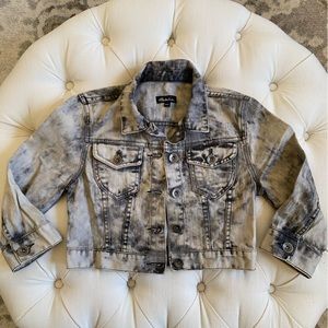 Y2K Black Gray Tie Dye Cropped Jean Jacket sz S